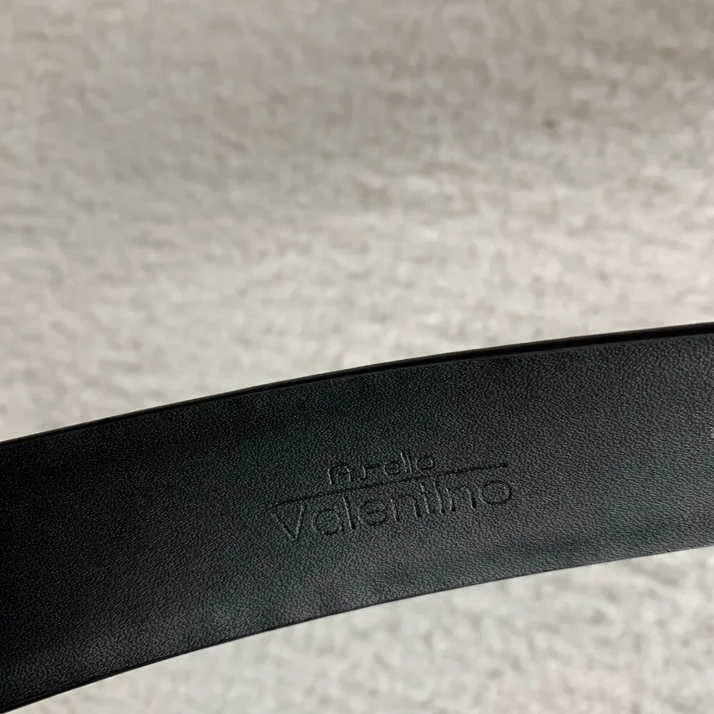 Arello Valentino Dress Belt Men's 44 Black Leather Silver Buckle Adjustable 9606